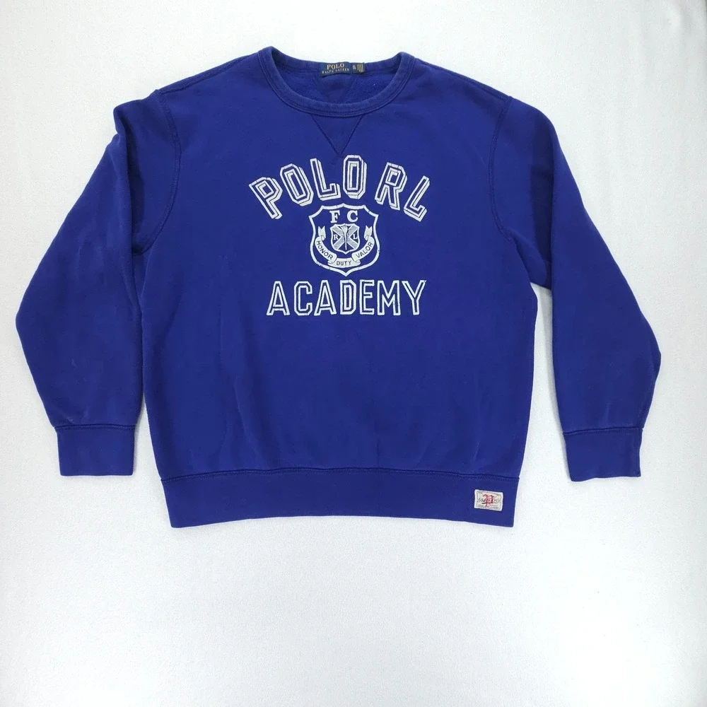 Polo Ralph Lauren Sweatshirt Mens XL Blue Polo RL Academy Crest Graphic Fleece